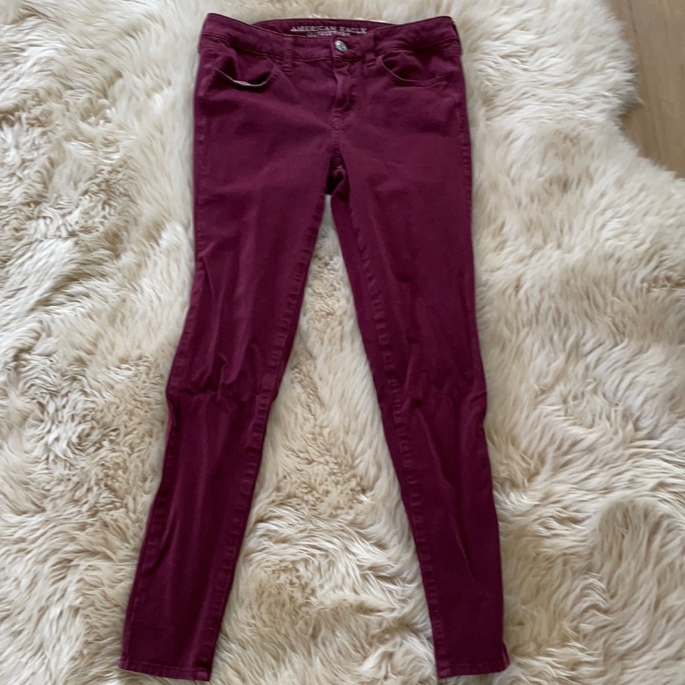 American Eagle maroon super stretch jeggings
